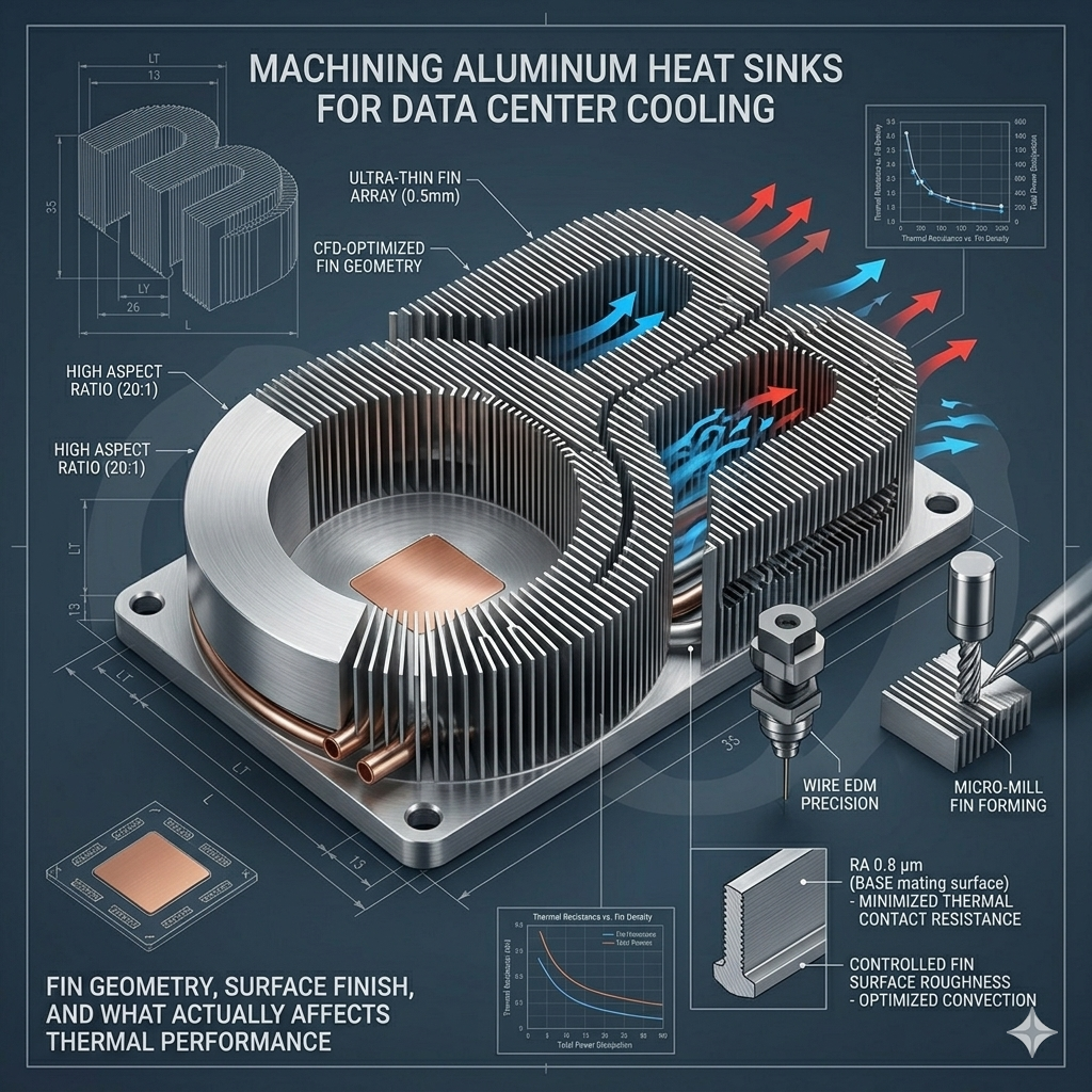 Machining Aluminum Heat Sinks for Data Center Cooling: Fin Geometry, Surface Finish, and What Actually Affects Thermal Performance
